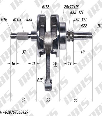 Коленвал 4Т166FMM(CB250G) в сборе с подшипниками p15mm